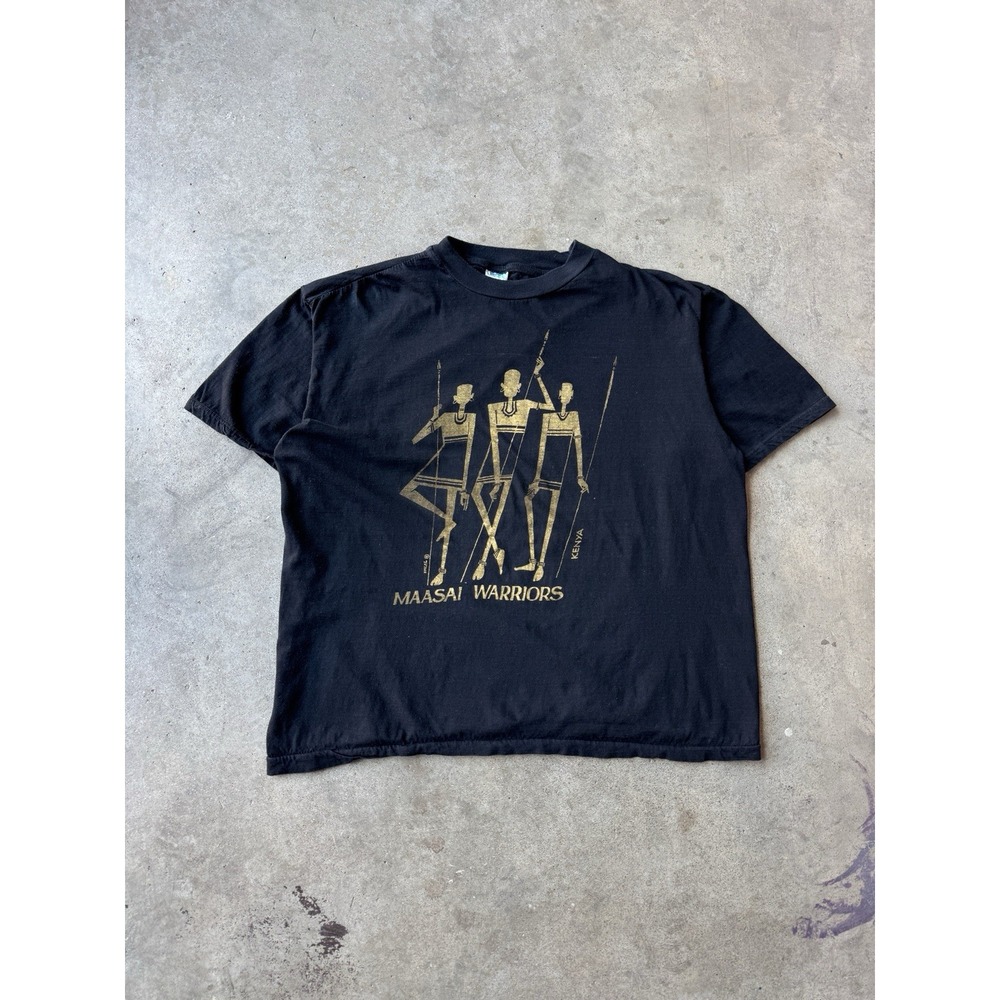 VTG 80s 90s Maasai Warriors Art Kenya Black T-Shirt Lightweight M
